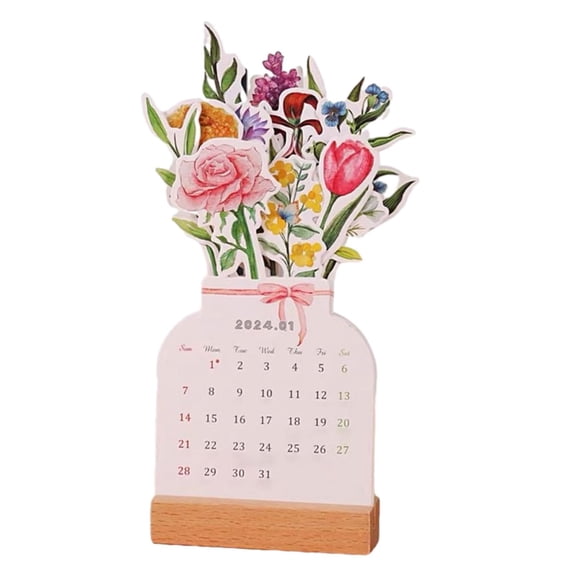 simhoa 2024 Desk Calendar Monthly Calendar Planner 12 Months Vase Shaped Decoration Flower Desktop Calendar for New Year Office Gift