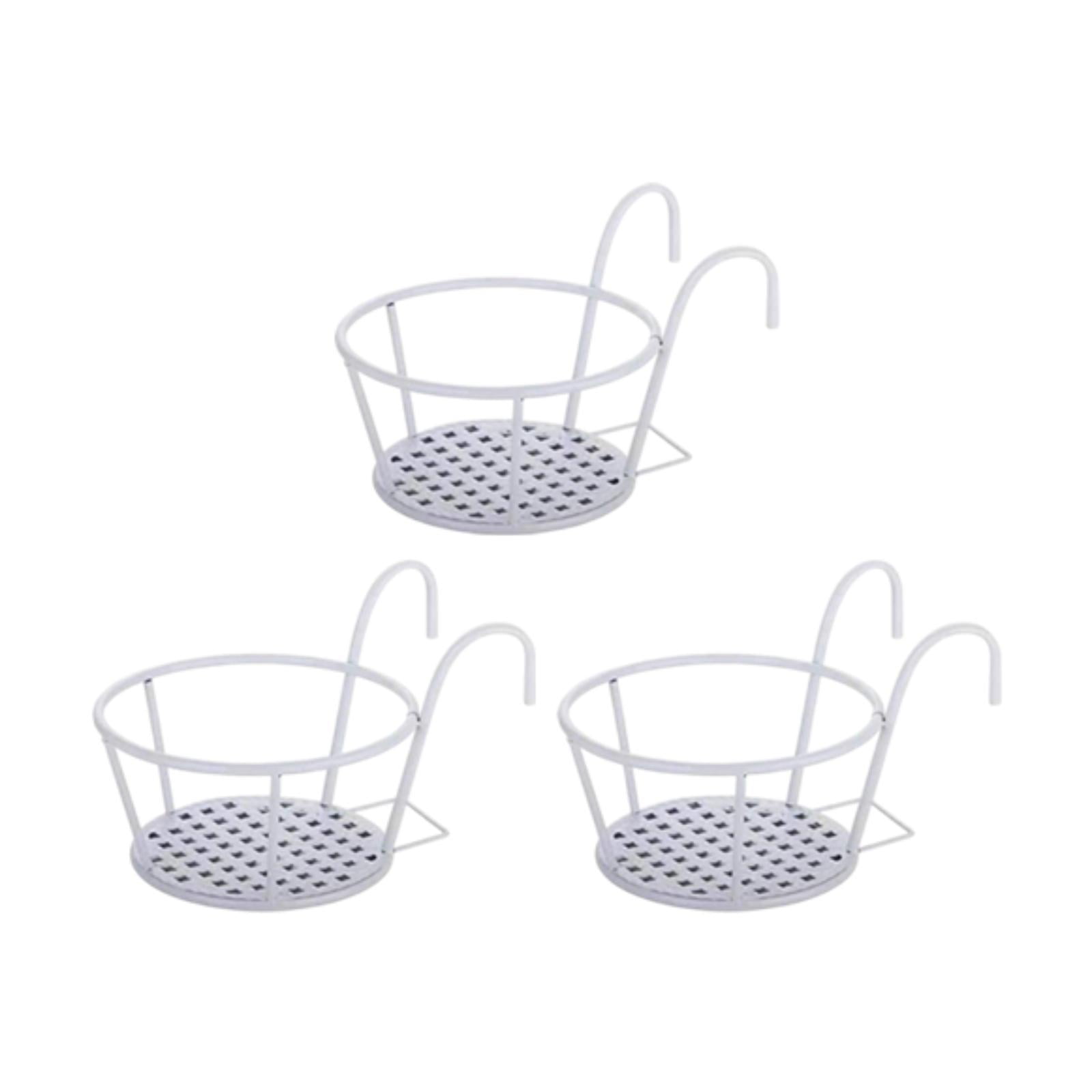 simhoa 3x Hanging Planter Basket Above The Rail Flower Pot Holder Around Hanging Railing Planters for Window Courtyard Outdoors in The Interior Outdoors White