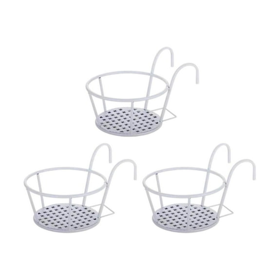 simhoa 3x Hanging Planter Basket Above The Rail Flower Pot Holder Around Hanging Railing Planters for Window Courtyard Outdoors in The Interior Outdoors White