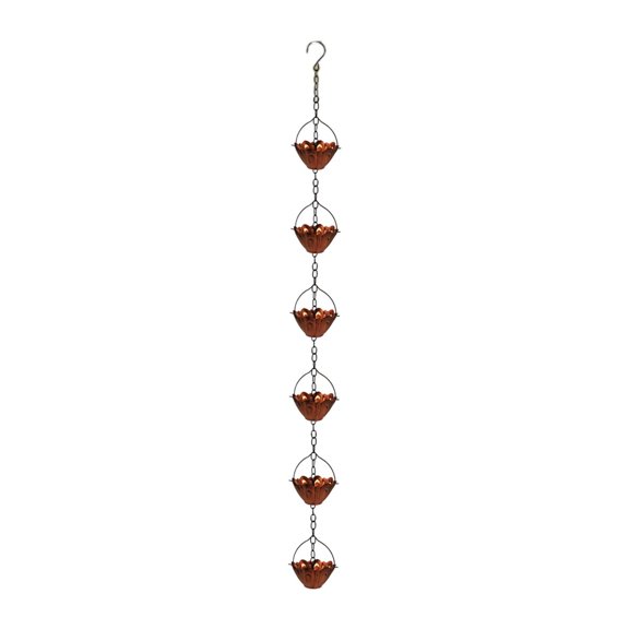 simhoa 6 Cups Rain Chain Metal Replacement Downspout Decor for Gazebos Awnings Home Red Brown