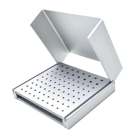 simhoa 86 Holes Burs Holder Alloy Aluminum with Open Flip Cover Burs Box Burs Block Silvery