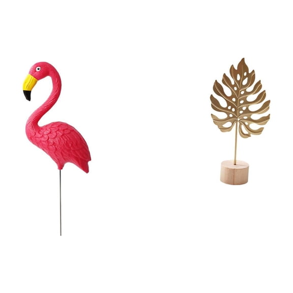 simhoa Bird Leaf Statue Figurine Yard Art Ornament Backyard Fairy Garden Accessories Flamingo Garden Stake Sculpture Metal Leaf Shaped Crafts Nordic Creative Abstract for Holiday Spring Table