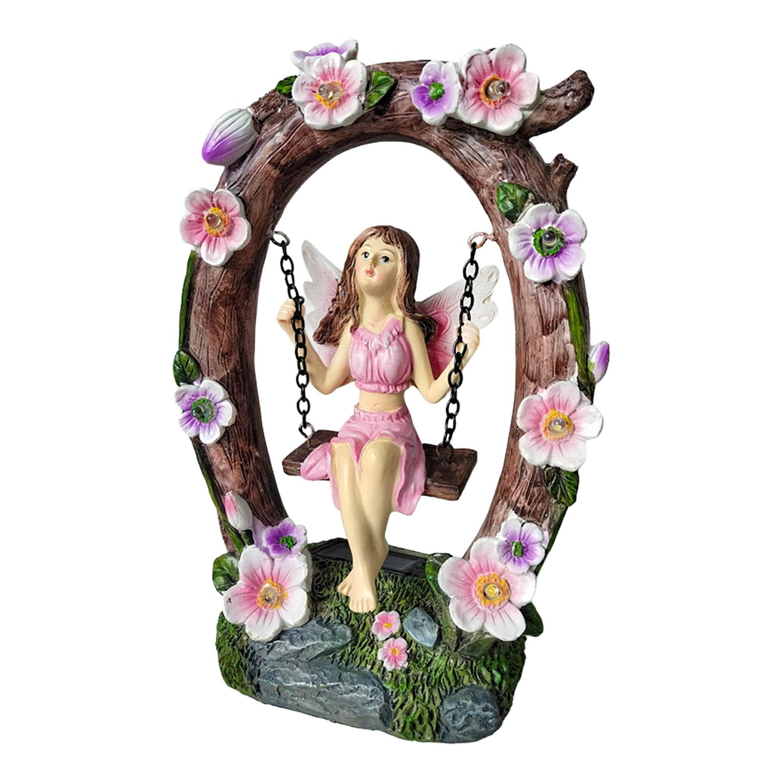 simhoa Fairy Garden Statue, Fairy Sculpture, Solar Powered, Unique Resin Figurine, Handicraft, Charming Ornament, Garden Decoration for Patio And Yard