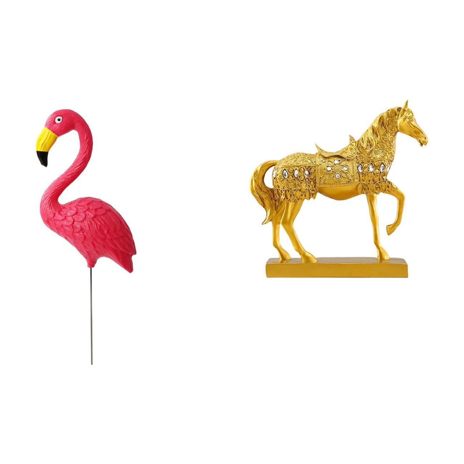 simhoa Flamingo Bird Statue Figurine Yard Art Ornament Horse Sculpture Resin Figurines Animal Engraved Garden Accessories for Home Office Decor Holiday Spring
