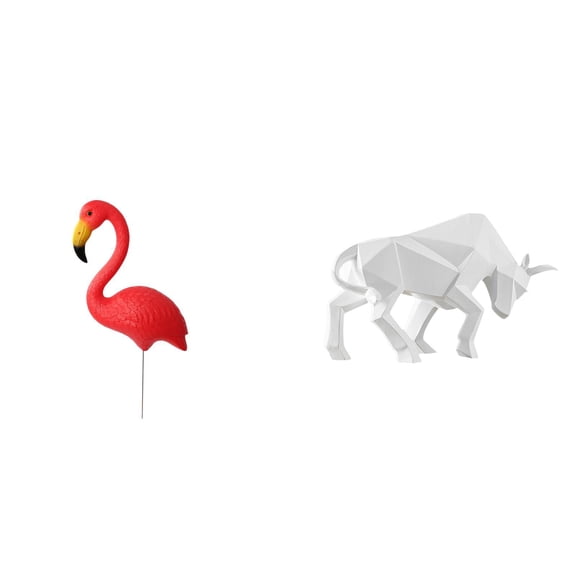 simhoa Flamingo Bull Garden Sculpture Figurine Ornament for Holiday Spring Entryway Tabletop Desk Shelf Office Modern Resin Abstract Yard Art