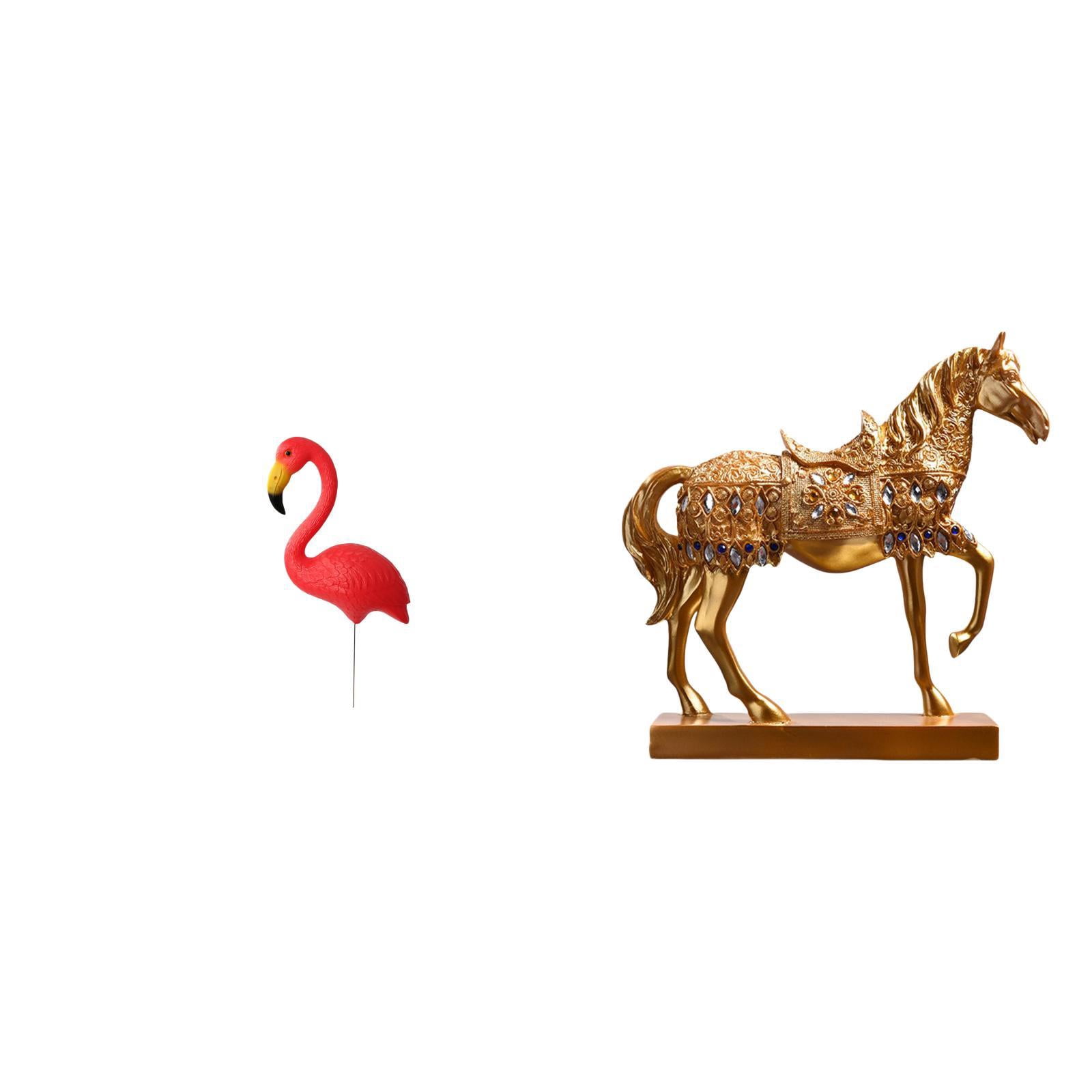 simhoa Flamingo Fairy Garden Horse Statue Ornament Resin Sculpture for Holiday Spring Home Office Decor Animal Figurine Engraved Yard Art Accessories