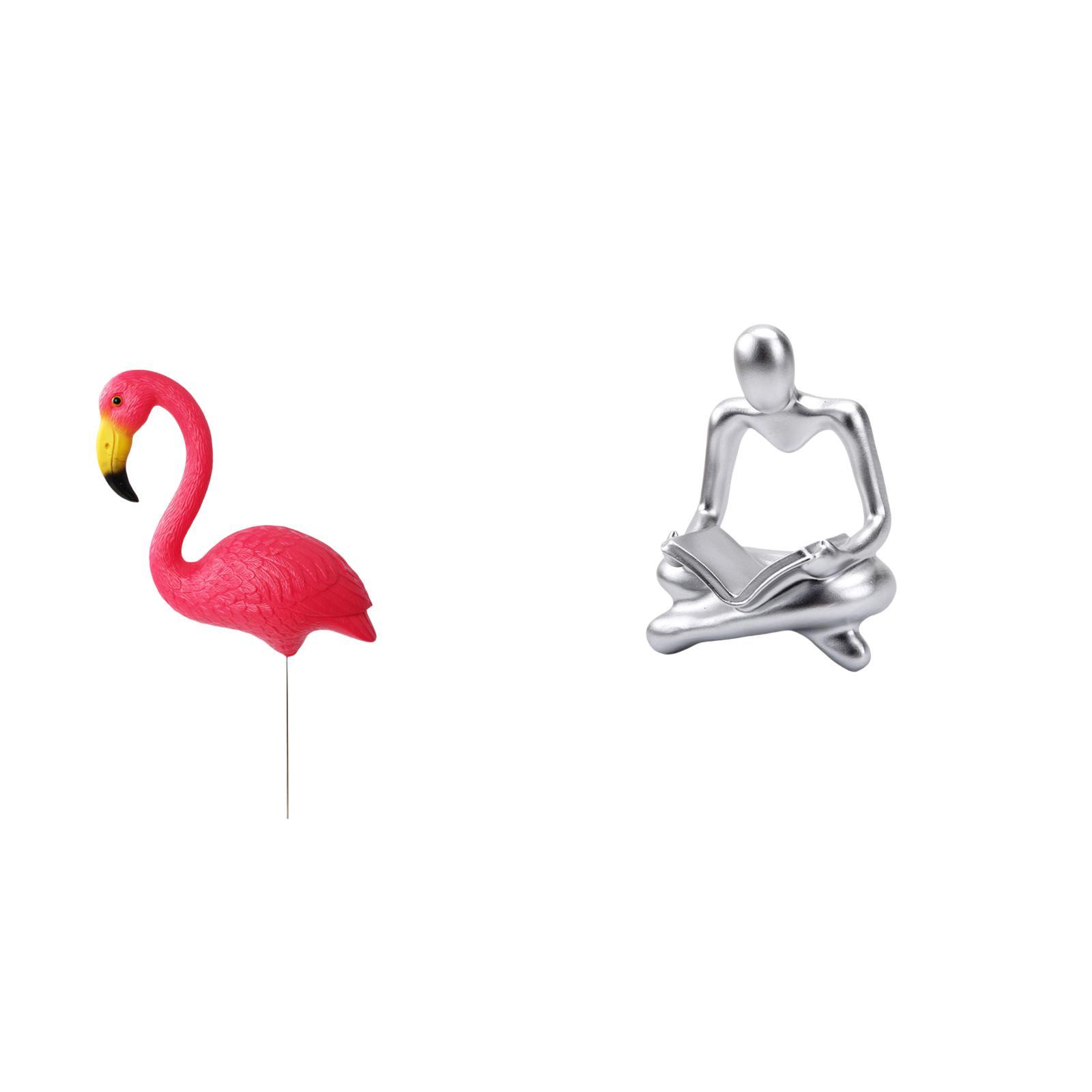simhoa Flamingo Fairy Garden Stake Sculpture Ornament for Holiday Spring Creative Abstract Thinker Statue Figurine Craft for Living Room Yard Art Decoration