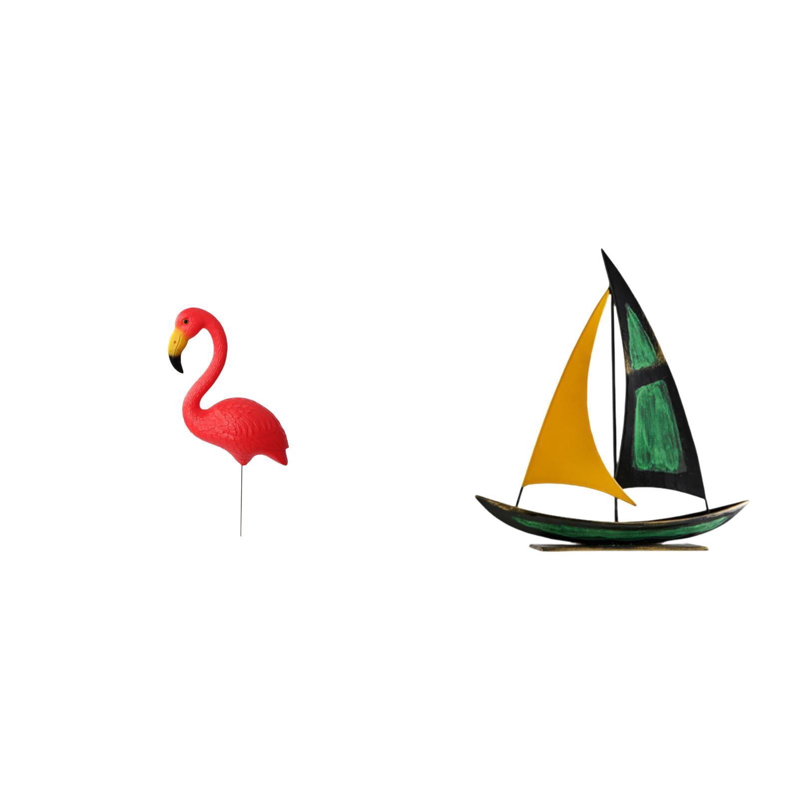 simhoa Flamingo Garden Stake Sculpture and Iron Sailboat Tabletop Ornament Decorative Figurine for Holiday Spring Fairy Garden Yard Art Centerpiece