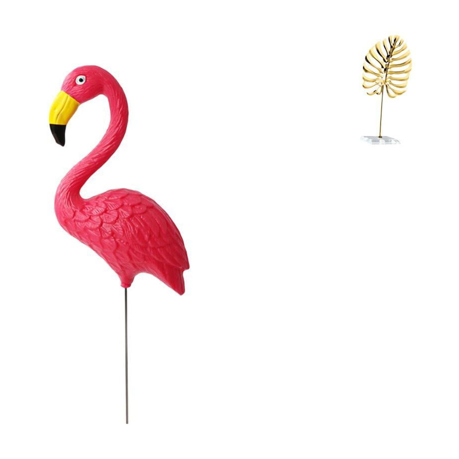 simhoa Flamingo Leaf Garden Sculpture Figurine Ornament for Spring Holiday Yard Art Abstract Metal Statue Home Bookshelf Bar Decoration Fairy Accessories