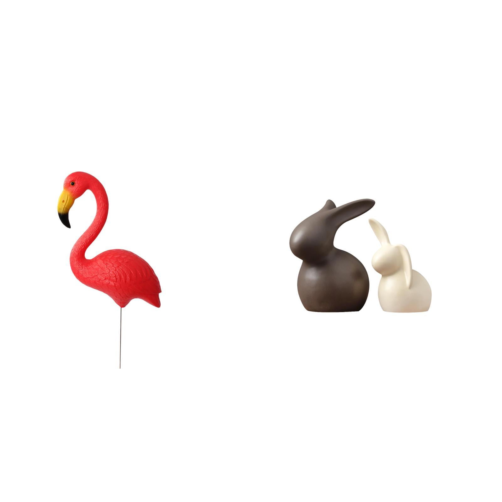 simhoa Flamingo and Bunny Garden Sculpture Set for Spring Holiday Decor Fairy Yard Art Ornament Ceramic Figurine Easter
