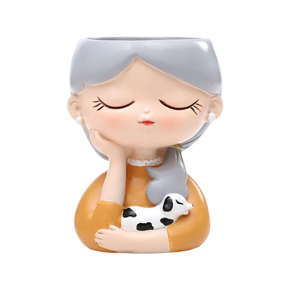 simhoa Girl Figurine Planter Pot Cute Plant Container for Balcony Housewarming Gift Dog