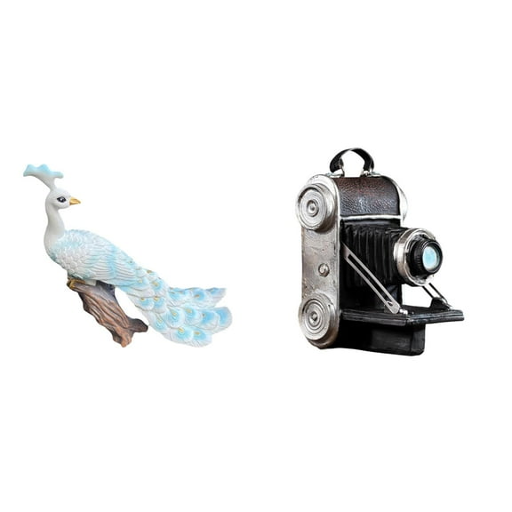 simhoa Peacock Camera Sculpture Figurine Resin Decorative Garden Ornament Crafts Unique Statue Showcase Prop for Home Yard Cabinets Friends Family Bar