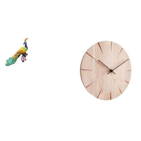 simhoa Peacock Sculpture Figurine Decorative Garden Ornament Crafts Statue Ornament for Home Decoration Yard Solid Wood Wall Hanging Clock Creative Design Gift Decorative Non Ticking Silent for