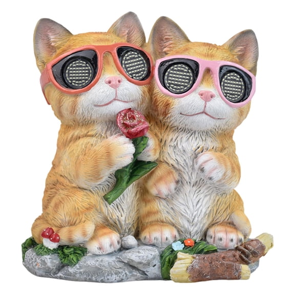 simhoa Solar Garden Statue with Rotating Blinking Eyes Resin Sculpture Modern Gift Cat Figurine Ornament for Outside Lawn Patio Yard