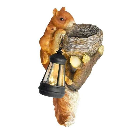 simhoa Solar Light with Squirrel Statue for The Garden, with Solar Lights, Beautiful Wall Lamp Made of Resin Basket for The Courtyard, Outdoor Terrace