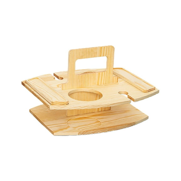 simhoa Table Wooden Snack Table with Glass Holder Dish for Cheese and Fruit Small Picnic Table for Hiking Beach Wood color