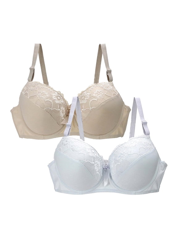 2 Pack Bras for Women Plus Size, Full Coverage Seamless Bra with Adjustable Straps, Wireless Comfortable Everyday T Shirt Bra BCDE Cup Sizes 34-44, Blue,100D