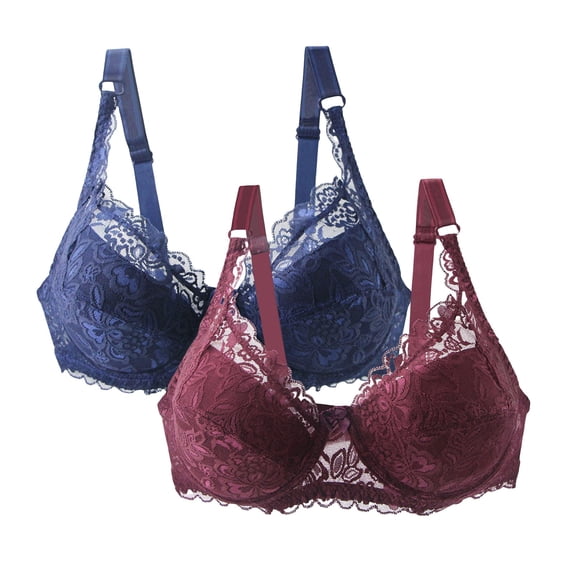 siminsem 2 Pack Thin Padded Wireless Bra No Underwire Lace Plus Size Bra for Women Full Coverage Lightly Lined Everyday Tshirt Bra, J,95C