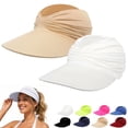 thumbnail image 1 of siminsem 2 Pack Women Sun Visor Hat UPF 50+ Wide Brim Lightweight Foldable Ponytail Summer Beach Hat Roll Up UV Protection Cap for Travel Swimming Pool, Beige,One Size, 1 of 9