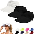 thumbnail image 1 of siminsem 3 Pack Straw Visor Hats for Women Wide Brim UPF 50+ Foldable Beach Hat Lightweight Roll Up Sun Visor Ponytail Cutout Packable Travel Cap Outdoor Summer Accessories, Dark Gray,One Size, 1 of 9