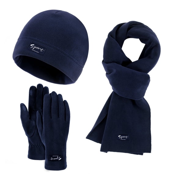 siminsem 3 Piece Winter Set for Women Men - Slouchy Knit Beanie Skull Cap with Fleece Lining, Touchscreen Gloves & Long Scarf, Warm Cute Cold Weather Outdoor Gift, Navy,One Size