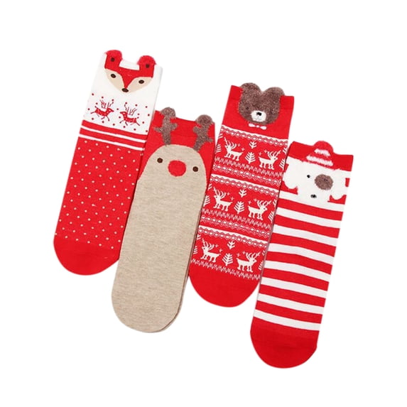 siminsem 4 Pairs Christmas Socks for Men Women Novelty Cotton Crew Colorful Snowflake Snowman Tree Pattern Funny Dress Socks Cute Xmas Stocking Stuffers Holiday Party Gifts, B,One Size