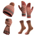 thumbnail image 1 of siminsem 4 Piece Winter Set for Women Knitted Beanie Hat Scarf Touchscreen Gloves Warm Socks Earmuff Fleece Lined Thick Cold Weather Accessory Set Holiday Gift for Her, Wine,One Size, 1 of 2