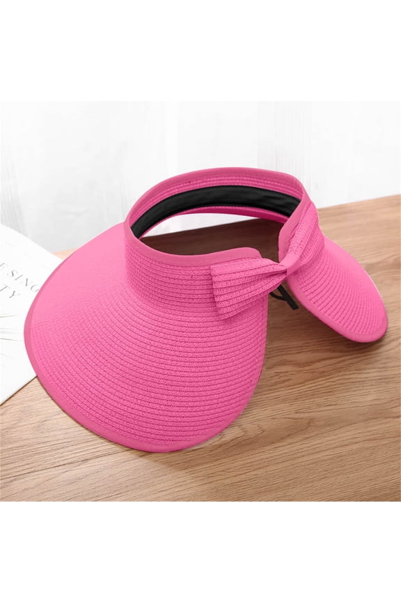 Under $ 5 Hot Pink Sun Hats Polyester Polyester Sun Hat Sun Visor Hats for Women Wide Brim Straw Visors Womens Foldable Beach Visors Summer Roll Up Beach Hat