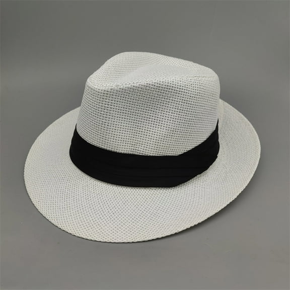 WCJM Under $ 5 White Bucket Hats Straw Polyester Fisherman's Hat Unisex Men Women Panama Wide Brim Straw Hats Aldult Jazz Straw Hat Top Hat Sun Hat