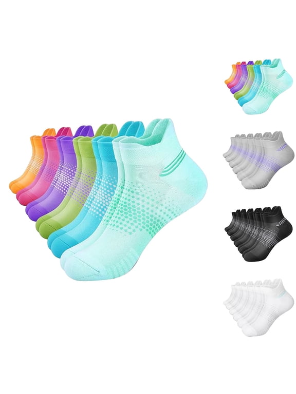 Athletic Ankle Socks for Men Women 6 Pairs Low Cut Breathable Running Socks Cushioned Sole Shock Absorbing Anti-Blister Sports Socks with Arch Support, Colorful,One Size