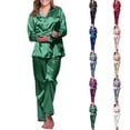 thumbnail image 1 of siminsem Button Down Pajama Set for Women Long Sleeve Soft Sleepwear with Chest Pocket Two Piece Lounge Set Elastic Waist Drawstring Pants Lightweight Comfy Pjs S-XXL, Green,L, 1 of 6
