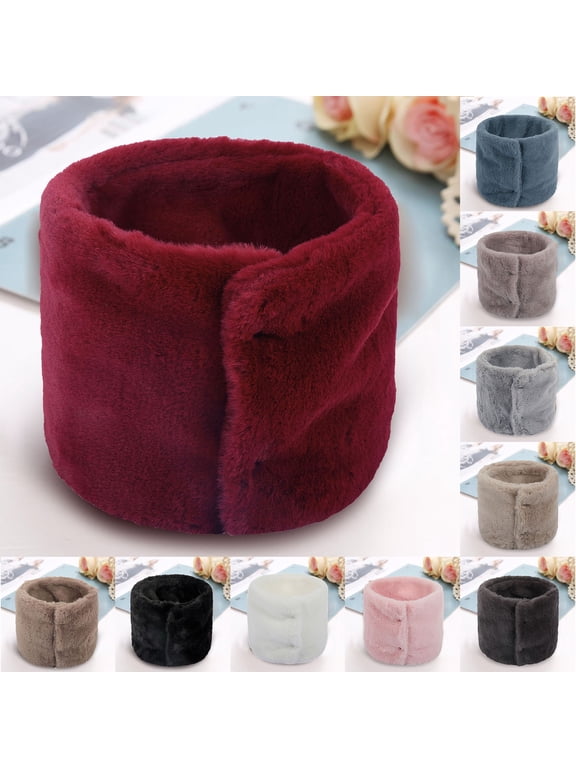 Button Snood Scarf for Women Faux Fur Plush Neck Warmer Winter Windproof Circle Loop Furry Wrap Cold Weather Holiday Gift for Her, Red,One Size