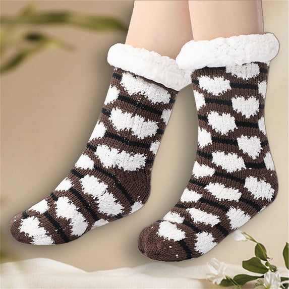 siminsem Christmas Fuzzy Socks for Women with Grippers Non-Slip Warm Cozy Slipper Socks one Size Fluffy House Socks Winter Gift for Her Soft Plush Anti-Skid, Coffee,One Size