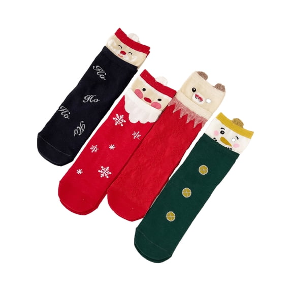 siminsem Christmas Novelty Socks 4 Pairs for Men Women Cotton Crew Colorful Tree Snowman Snowflake Pattern Funny Dress Socks Cute Xmas Stocking Stuffers Holiday Party Gifts, E,One Size
