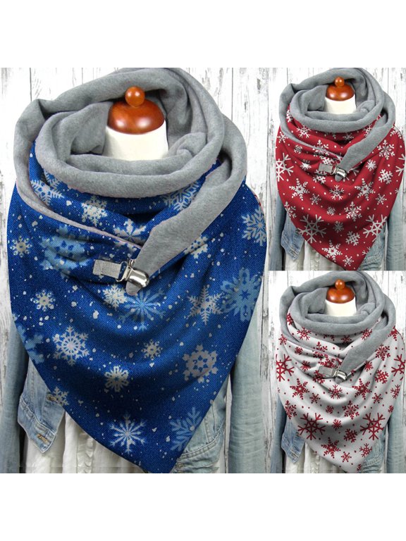 Christmas Scarf for Women Winter Print Button Wrap Shawl Soft Warm Casual Oversized Scarf Holiday Gift for Women Lightweight Fashion Winter Scarf Stocking Stuffer, Blue,One Size