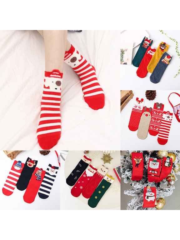 Christmas Socks 4 Pairs for Men Women Novelty Cotton Crew Colorful Tree Snowman Snowflake Pattern Funny Xmas Dress Socks Stocking Stuffers Party Gifts Unisex, A,One Size