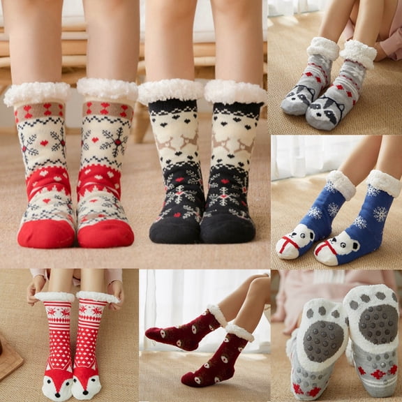 siminsem Christmas Socks for Women Thick Cotton Printed Floor Carpet Socks Warm Cozy Crew Novelty Holiday Stockings Soft Breathable Winter Socks Stocking Stuffers Gifts for Her, Navy,One Size