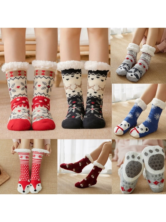 Christmas Socks for Women Thick Cotton Printed Floor Carpet Socks Warm Cozy Crew Novelty Holiday Stockings Soft Breathable Winter Socks Stocking Stuffers Gifts for Her, Navy,One Size