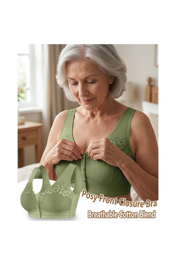 Comfortable Front Closure Bras for Women Wireless Shaping, No Underwire Front Button Bra with Full Coverage, Lightweight Everyday Daily Wear, Green,XXL / 44/100