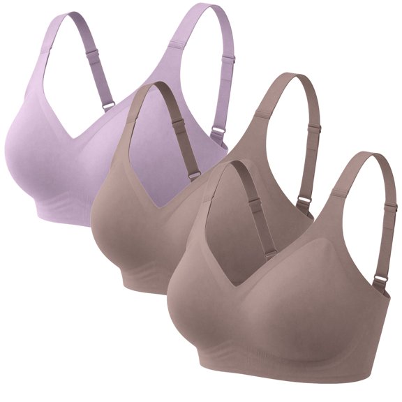 siminsem Comfortable Wireless Bras for Women Seamless 3 Pack - Full Coverage Soft Everyday No Show Bra No Underwire - Breathable T Shirt Bra with Removable Pads, P,XL