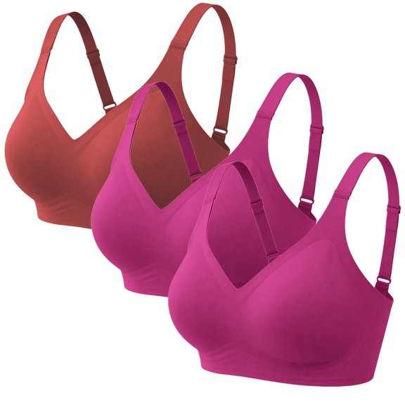 siminsem Comfortable Wireless Bras for Women Seamless 3 Pack - Full Coverage Soft Everyday No Show Bra No Underwire - Breathable T Shirt Bra with Removable Pads, S,XL