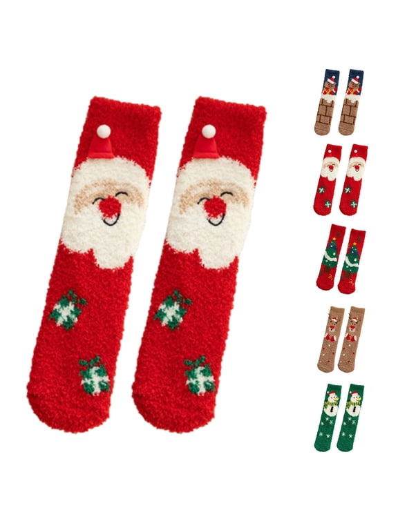 Coral Fleece Fuzzy Socks for Women Winter Warm Plush Home Socks Soft Fluffy Cozy Slipper Socks Christmas Stocking Stuffers Thick Sleep Socks House Socks Gift, Red,One Size