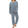 thumbnail image 1 of siminsem Coral Fleece Pajama Set for Women Winter Warm Thick Flannel Sleepwear 2 Piece Loungewear Oversized Long Sleeve Pjs Cozy Soft V-Neck Top Elastic Waist Pants Gift for Her, Light Blue,XXL, 1 of 5