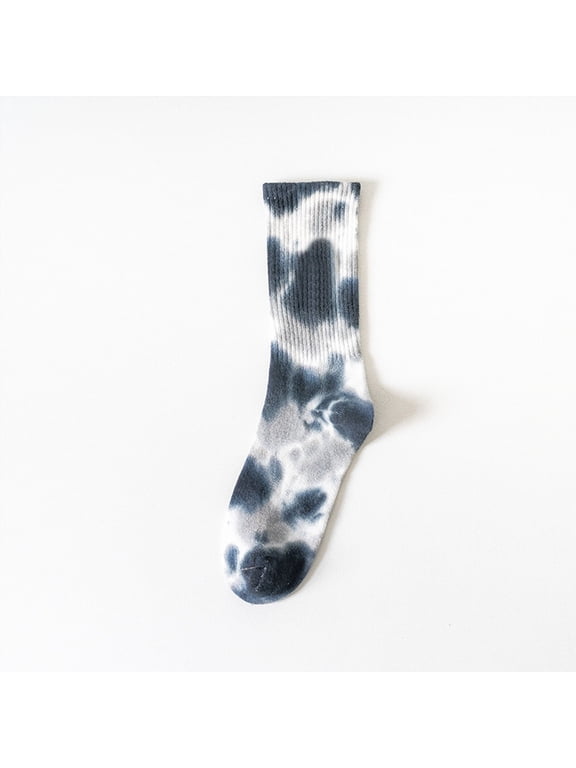 Couple Tie Dye Mid Calf Socks for Men Women Hip Hop Skateboarding Street Personality Crew Socks Fall Winter Vibrant Colorful Unisex Cotton Breathable with Reinforced Toe Heel, BK1,One Size