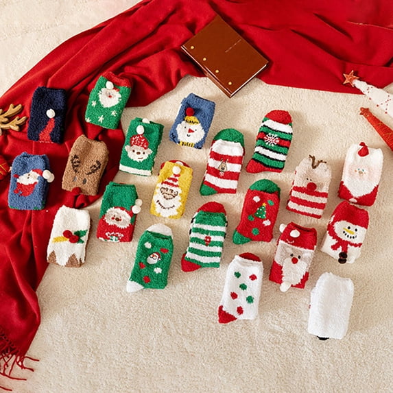 siminsem Cozy Fuzzy Socks for Women Christmas Fluffy Warm Winter Slipper Socks Cute Soft Plush Holiday Stocking Stuffers Xmas Gifts for Her Family Friends Girls, H,A