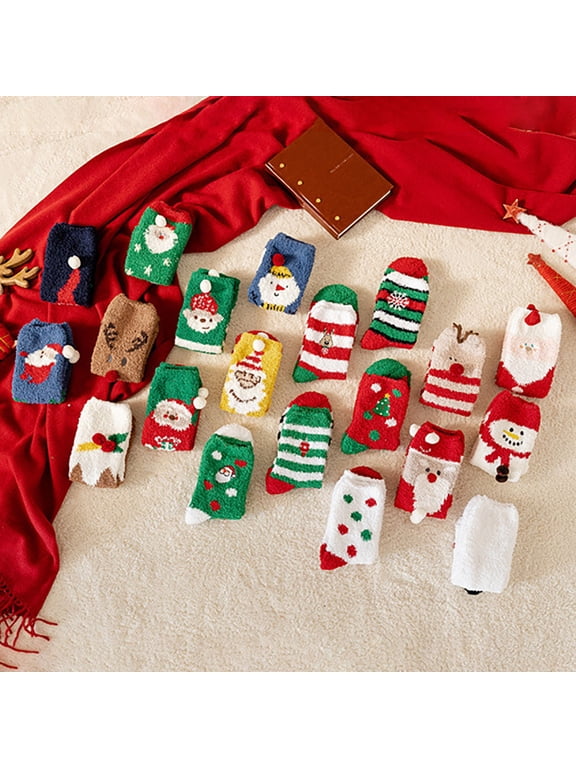 Cozy Fuzzy Socks for Women Christmas Fluffy Warm Winter Slipper Socks Cute Soft Plush Holiday Stocking Stuffers Xmas Gifts for Her Family Friends Girls, H,A