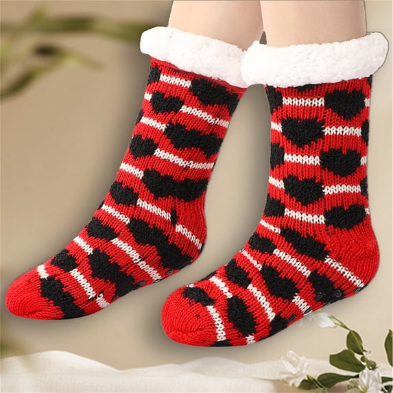 siminsem Cozy Fuzzy Socks for Women with Grips Non-Slip Christmas Warm Slipper Socks one Size Fluffy House Socks Winter Gift for Her Soft Plush Anti-Skid, Red,One Size