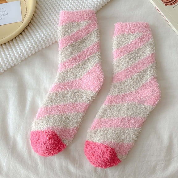 siminsem Cozy Fuzzy Socks for Women Winter Warm Slipper Socks Fluffy Plush Cabin Home Socks Christmas Candy Cane Soft Thick Sleep Socks Stocking Stuffers Gift for Her, Pink,One Size