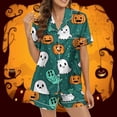 thumbnail image 1 of siminsem Cute Graphic Satin Pajama Set for Women Short Sleeve Button Down Top Matching Shorts 2 Piece Sleepwear Loungewear Lounge Night Set, Green,S, 1 of 5