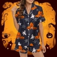thumbnail image 1 of siminsem Cute Graphic Satin Pajama Set for Women Short Sleeve Button Down Top Matching Shorts 2 Piece Sleepwear Loungewear Lounge Night Set, Grey,S, 1 of 5